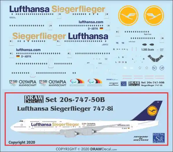Draw Decal 20-747-50B Boeing 747-8i - Lufthansa "Siegerflieger" Pas Cher
