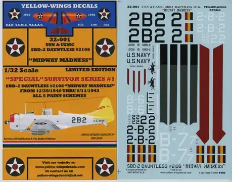 Retour Gratuit Yellow Wings 32001 Douglas SBD-2 Dauntless number 2106 "Midway Madness"