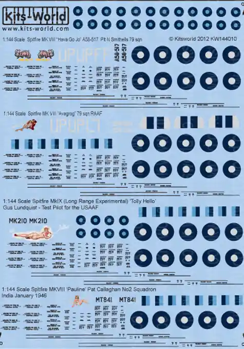 Bon Plan Kits World 144010 Supermarine Spitfire Mk.VIII / IXc Decal Sheet