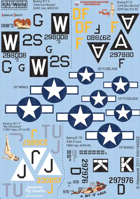 Prix Choc Kits World 144002 Boeing B-17 F/G Flying Fortress Decal Sheet