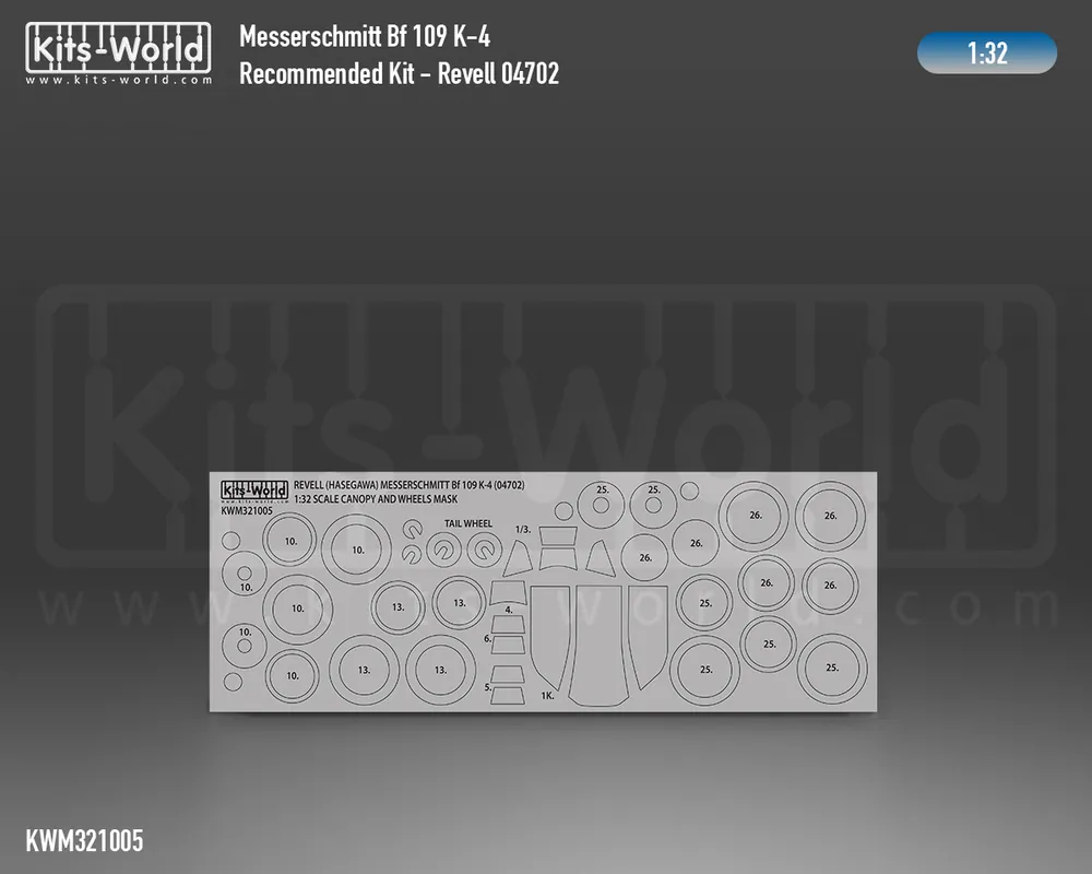 Prix Choc Kits World M321005 Messerschmitt Bf-109 K-4 wheels and canopy paint mask outside only (for Revell 4702 kit)