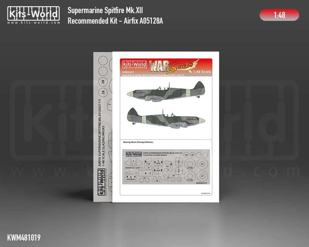 Kits World M481019 Supermarine Spitfire Mk.XII wheels and canopy paint mask outside only (for Airfix 05117 kit) Meilleur Prix