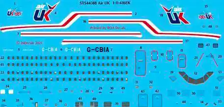 26 Decals STS44388 AIR UK (BLUE) BAC 1-11-400 Offre Limitée