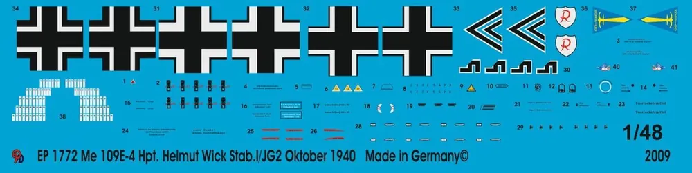 Peddinghaus-Decals 1772 Me 109E-4 Hpt. Helmut Wick Stab 1/JG 2 October 1940 Affaire À Saisir