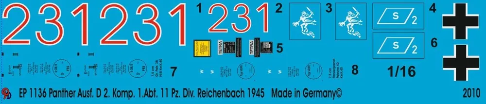 Peddinghaus-Decals 1136 Panther 2. Comp. 1 Abt. 11 Pz Div. 1945 Reichenbach Meilleur Choix