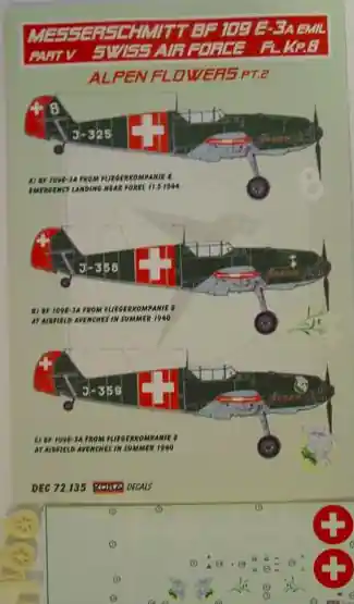 Kora Models Dec72135 Bf 109E-3 Swiss part V. Offre Limitée