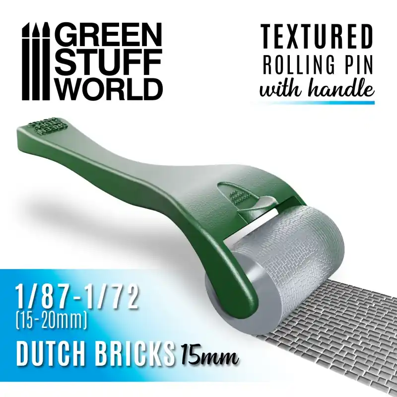 Authentique Green Stuff World 10488 Rolling pin with Handle - Dutch Bricks 15mm