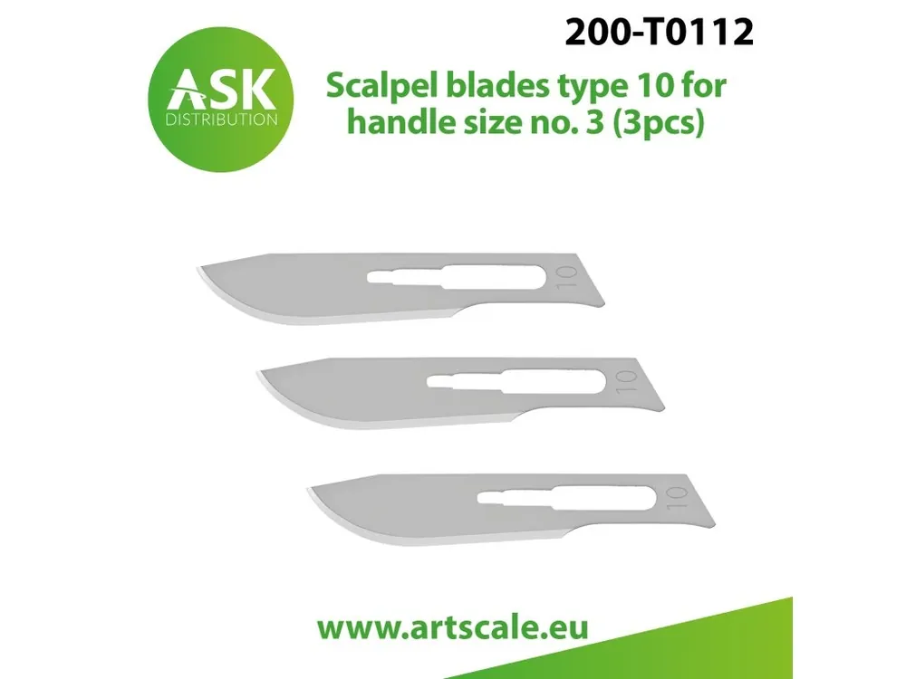 Art Scale Kit T0112 Scapel Blades Type 10 for Handle Size No. 3 (3 pcs) Paiement Sécurisé